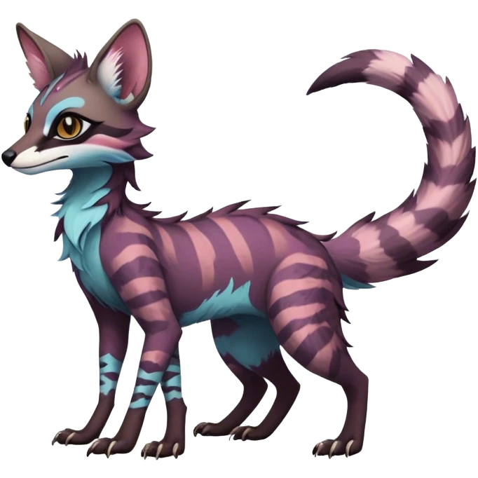 Feral Rare Fantasy dark colorful pastel Vernid-Sergal-Genet-Trico-species by LiLaiRa, random markings, tufted tail, tufted ears, full body emoji