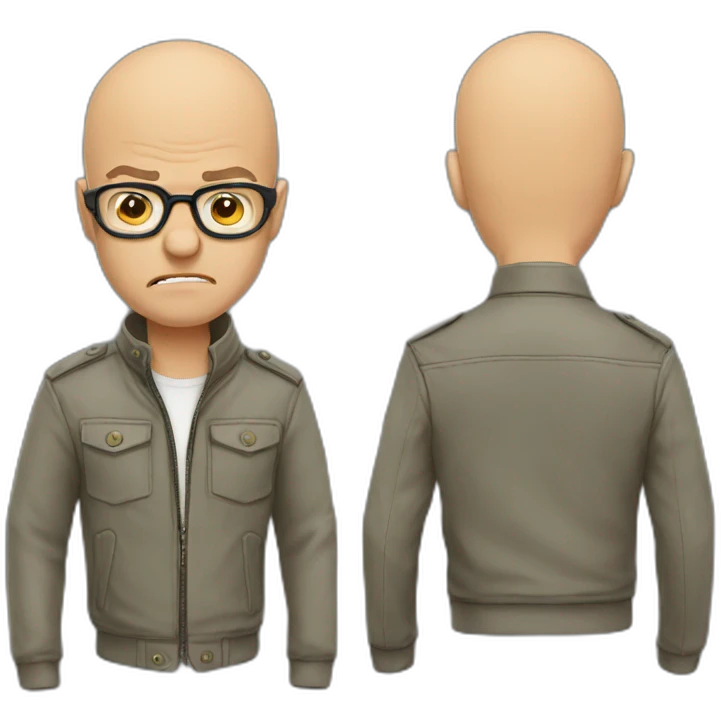 Angry bald man glasses, jacket emoji
