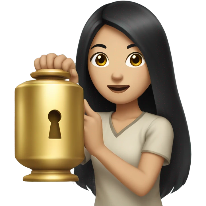 asian girl with long black hair holding a golden doorknob emoji