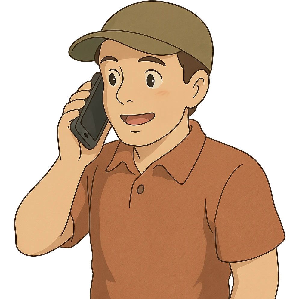 A Caucasian man wearing a cap talking on a mobile phone emoji