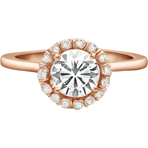 Rose gold engagement ring with round diamond emoji