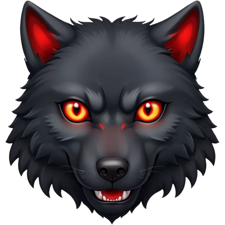 Evil aggressive black wolf with red eyes emoji