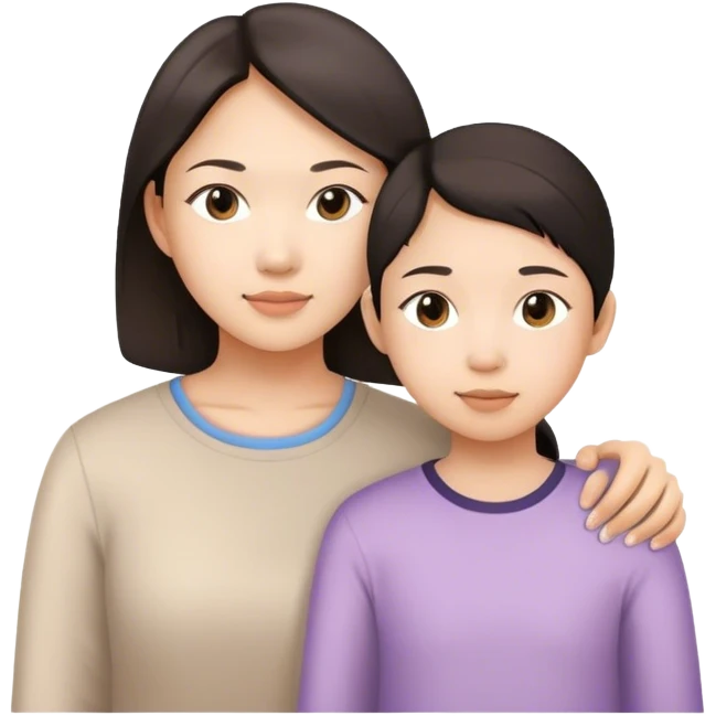 Asian Young mother with 11 years old Asian daughter  emoji