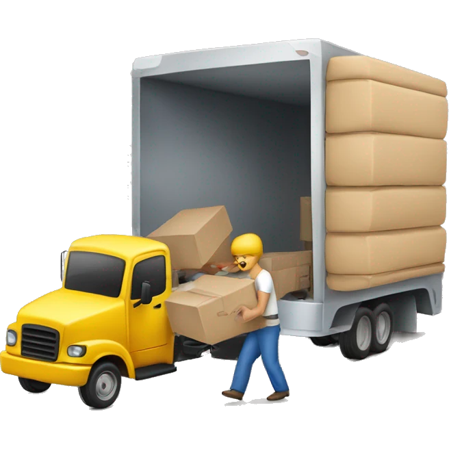 an emoji of a truck and a person loading furnitures onto it emoji
