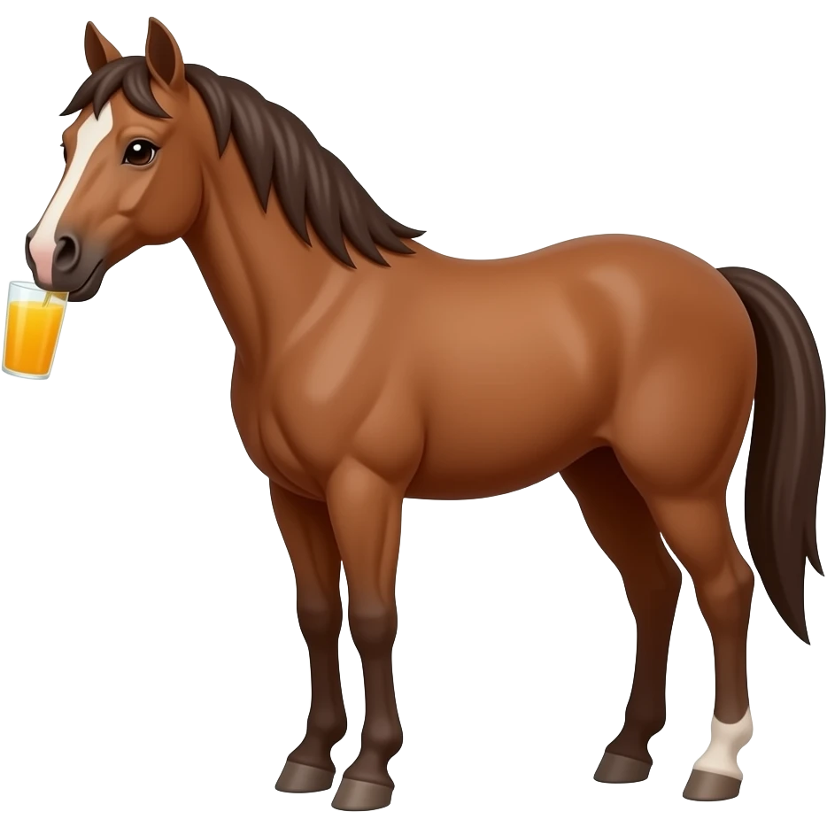 brown horse with front view driking juice emoji