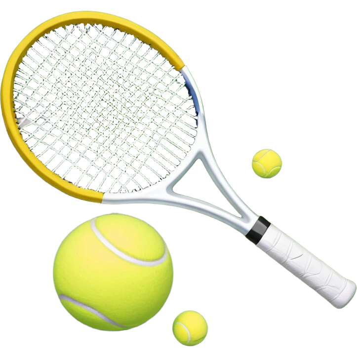 A tennis racket and ball on a grass or hardcourt surface, symbolizing the sport. The racket has a sleek design with tightly strung strings, while the bright tennis ball rests nearby, capturing the essence of precision, agility, and competition. emoji