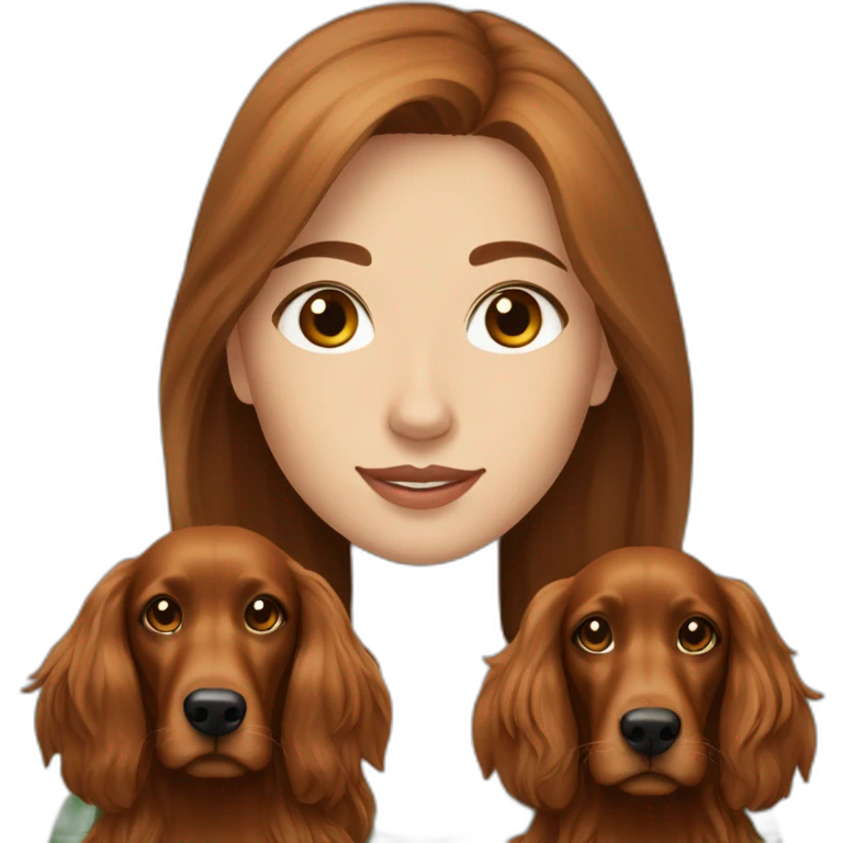 Very long light brown hair young woman with 2 Irish Setter dogs, 1 brown and 1 black emoji