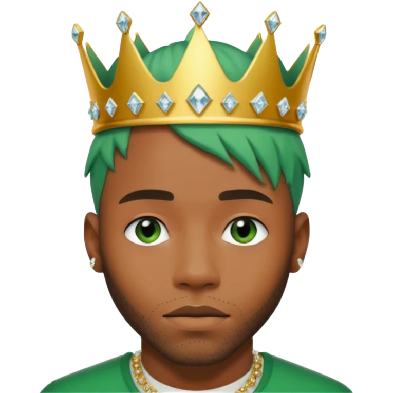 Frank Ocean with green hair wearing a diamond crown emoji
