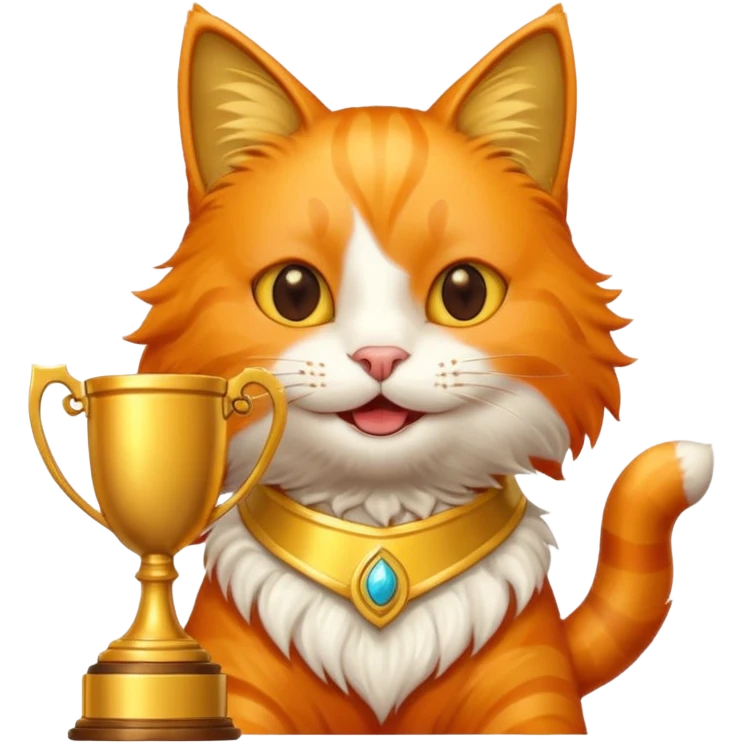 happy cat next to a giant trophy emoji