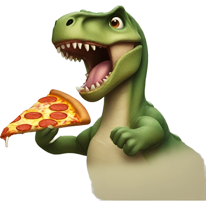Dinosaur eating pizza emoji