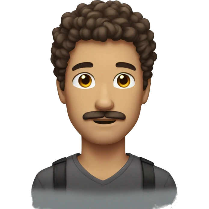man strong with curly brown hair with mustache and no beard emoji