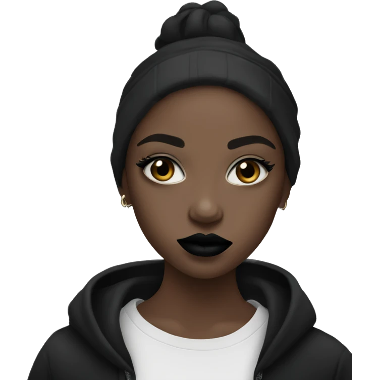 A girl with black eyeshadow and black lipstick and black hoodie  emoji