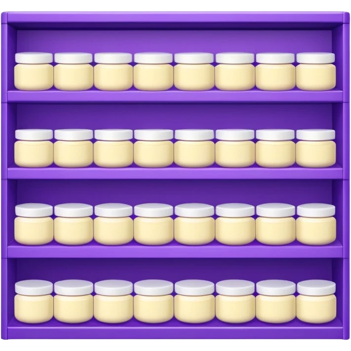Japanese brand creams displayed on a purple storage shelf, arranged with horizontal variation and vertical consistency. emoji