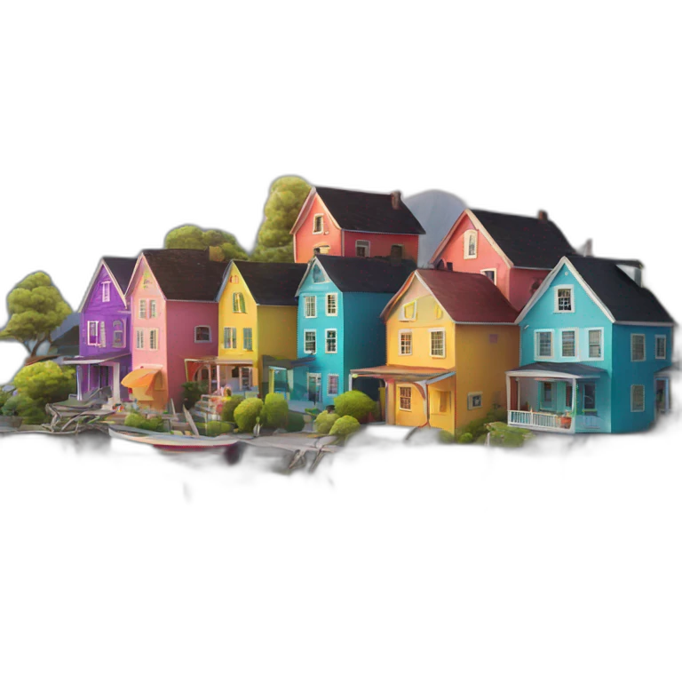 Colorful houses by the water emoji