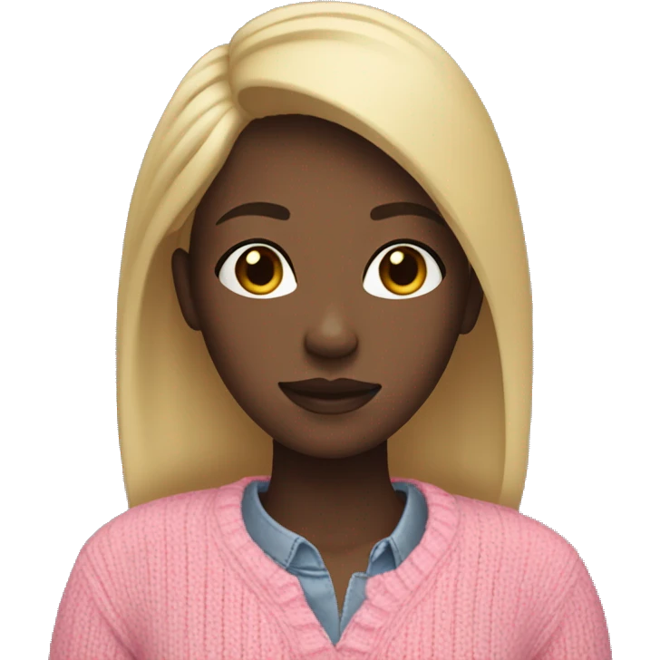 Black girl with blonde straight hair and pink sweater  emoji