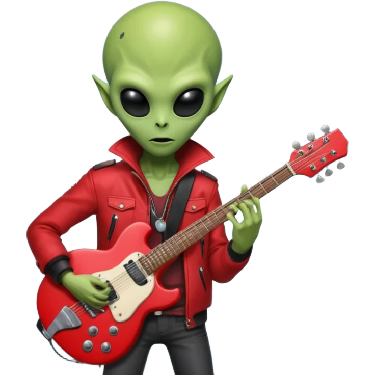 guitar rock player, aliens head, red jacket emoji
