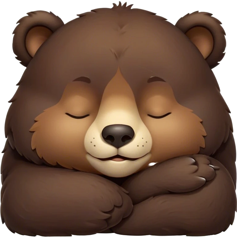 Meme-Worthy Cute Sleeping Bear Portrait Emoji, Head resting peacefully with a contented smile, showcasing a massive, robust build and a luxuriously soft dark brown fur, eyes shut in a serene, restful nap, Simplified yet hilariously adorable features, highly detailed, glowing with a soft, drowsy light, high shine, relaxed and utterly lovable, stylized with an air of playful laziness, bright and heartwarming, soft glowing outline, capturing the essence of a comically sleepy bear, so meme-worthy it feels like it could instantly become the next viral sensation of adorable slumber! emoji