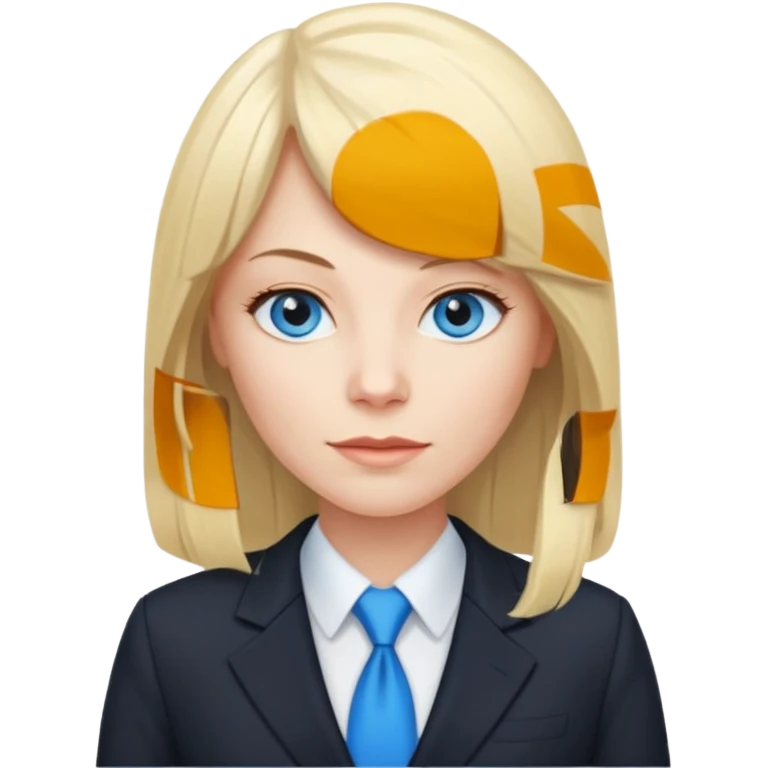 40 yr old white woman, pale skin, long straight blond hair parted in center, blue eyes, bangs, dress clothes for work emoji