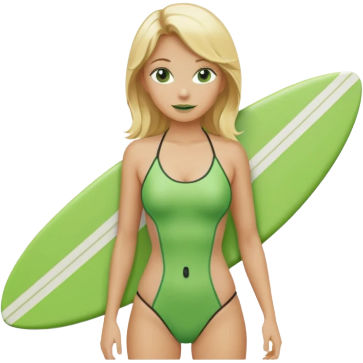 blonde hair green skin woman with surfboard emoji