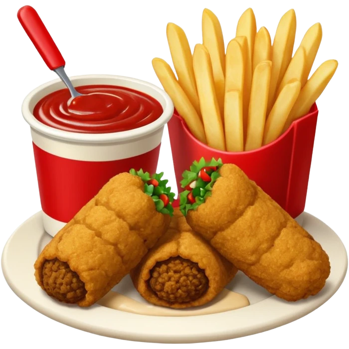 falafel and fries, with two containers with  red sauce and white sauce  emoji