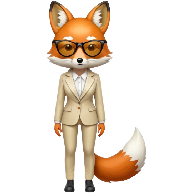 serious anthropomorphised female fox in stylish outfit with sunglasses, looking sad, back facing the viewer, full-body view emoji