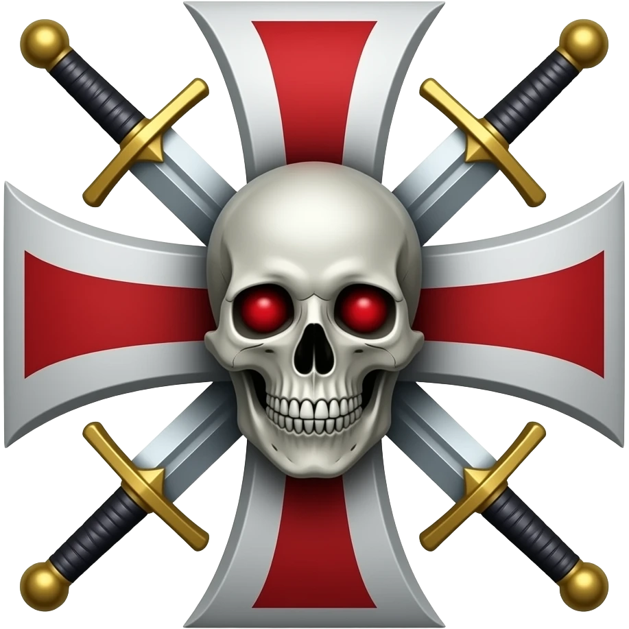 Templar cross with swords in middle and Skull with red eyes emoji