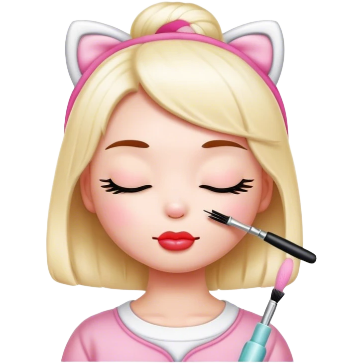 ￼ hello Kitty, with her eyes closed getting her eyelashes done with a spoolie  emoji