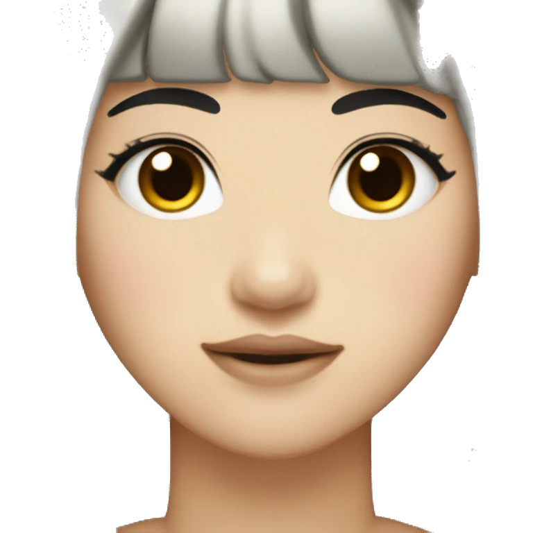  a Korean woman with long straight hair with black bangs, and I have bright skin, blusher, and freckles emoji