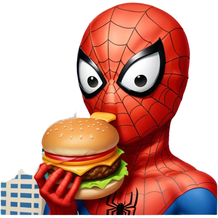 spider man eating burger with bulding glith emoji