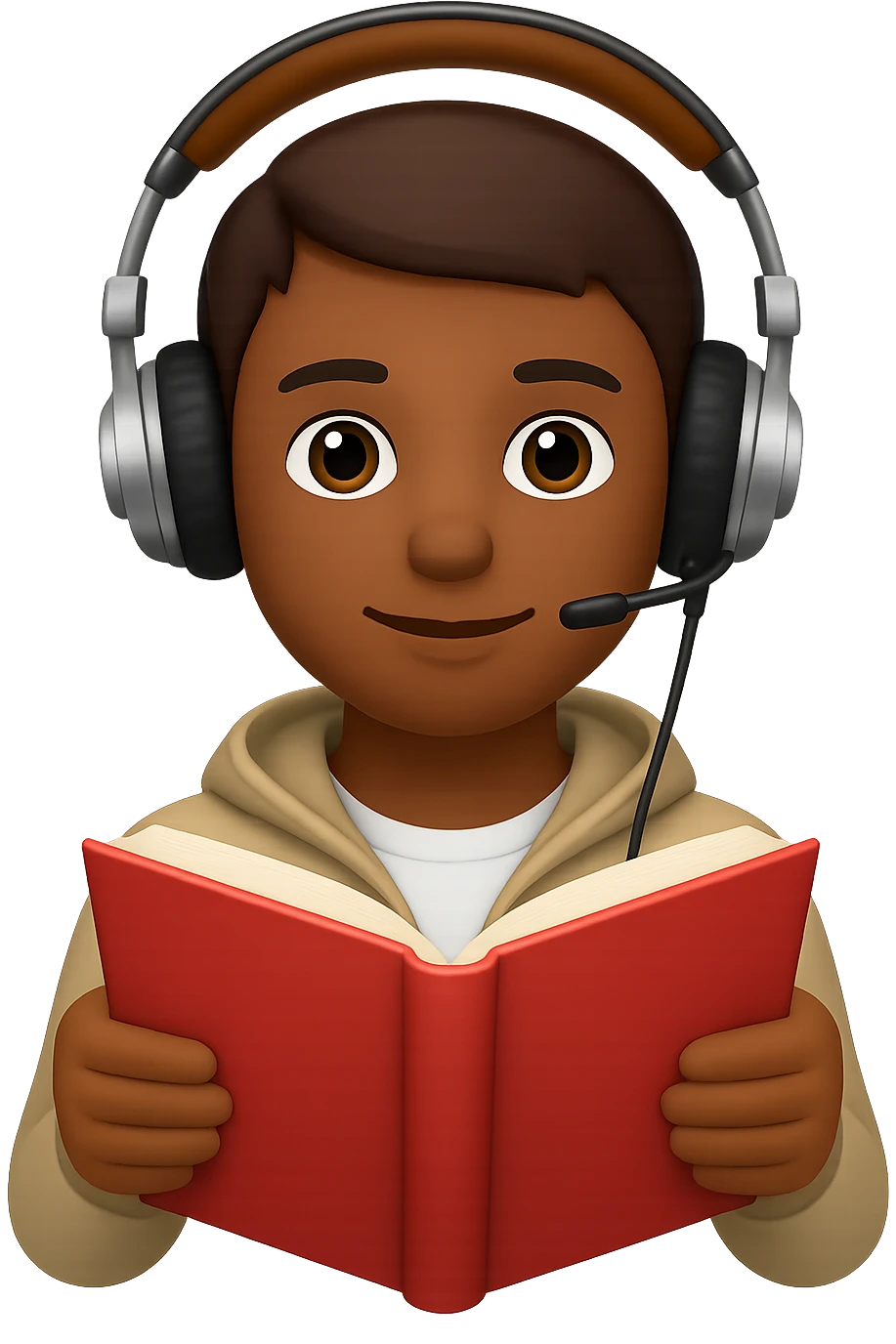 Add headphones to the audio book lover emoji, keeping the background transparent. Maintain the original style and details of the emoji while adding the headphones clearly visible on the head. emoji