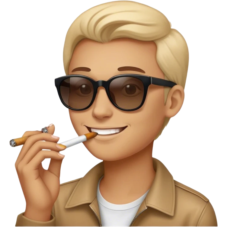 Kissing smiling eyes emoji smoking with cigrette and smoke coming out and wearing sunglasses emoji