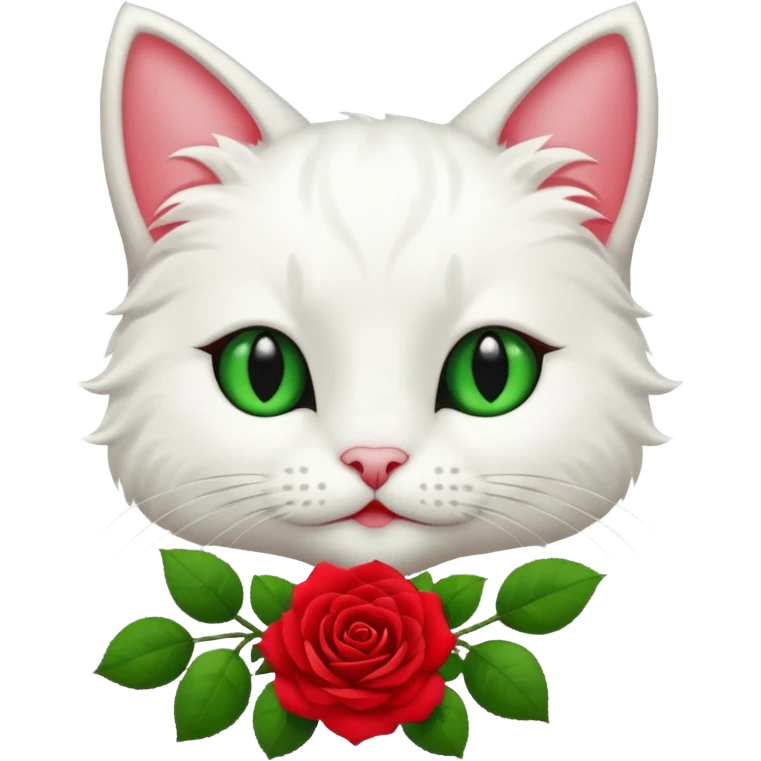 White cat with red rose emoji