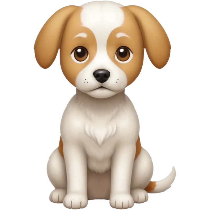 a full body white beagle x maltese x chi dog the size of a kelpie with light brown ears and a light brown patch on one eye emoji