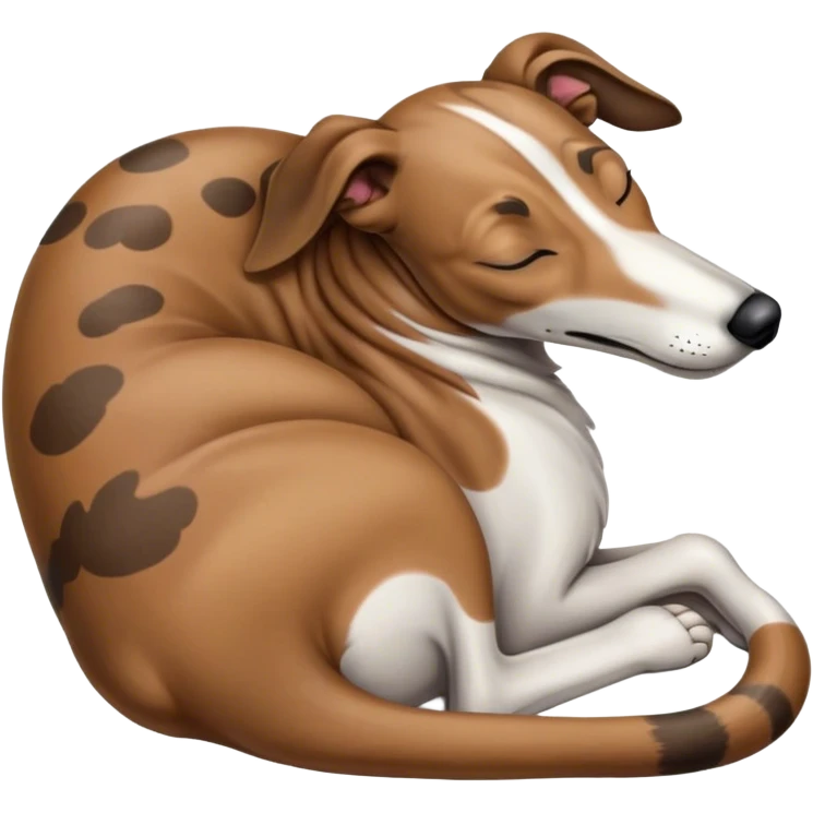 Meme-Worthy Cute Sleeping Brindle Greyhound Portrait Emoji, Head resting peacefully with a contented smile, showcasing a slender build and a luxuriously smooth brindle Fur, eyes shut in a serene nap, Simplified yet hilariously adorable features, highly detailed, glowing with a soft, drowsy light, high shine, relaxed and utterly lovable, stylized with an air of playful laziness, bright and heartwarming, soft glowing outline, capturing the essence of a comically sleepy racer, so meme-worthy it feels like it could instantly become the next viral sensation of adorable slumber! emoji