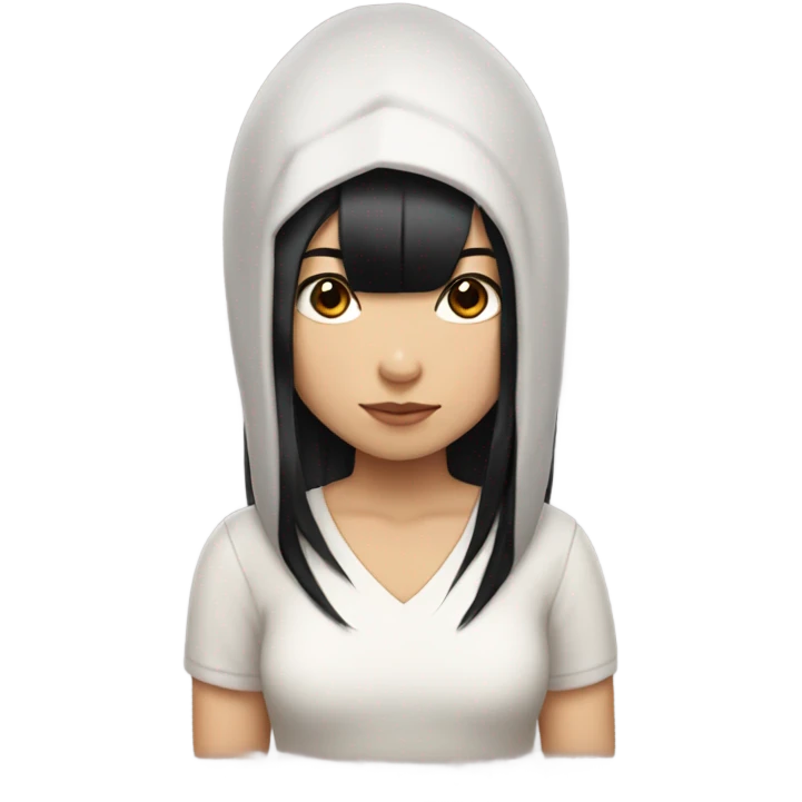 girl with straight black hair, dyed red streaks, asian, black eyes,  emoji