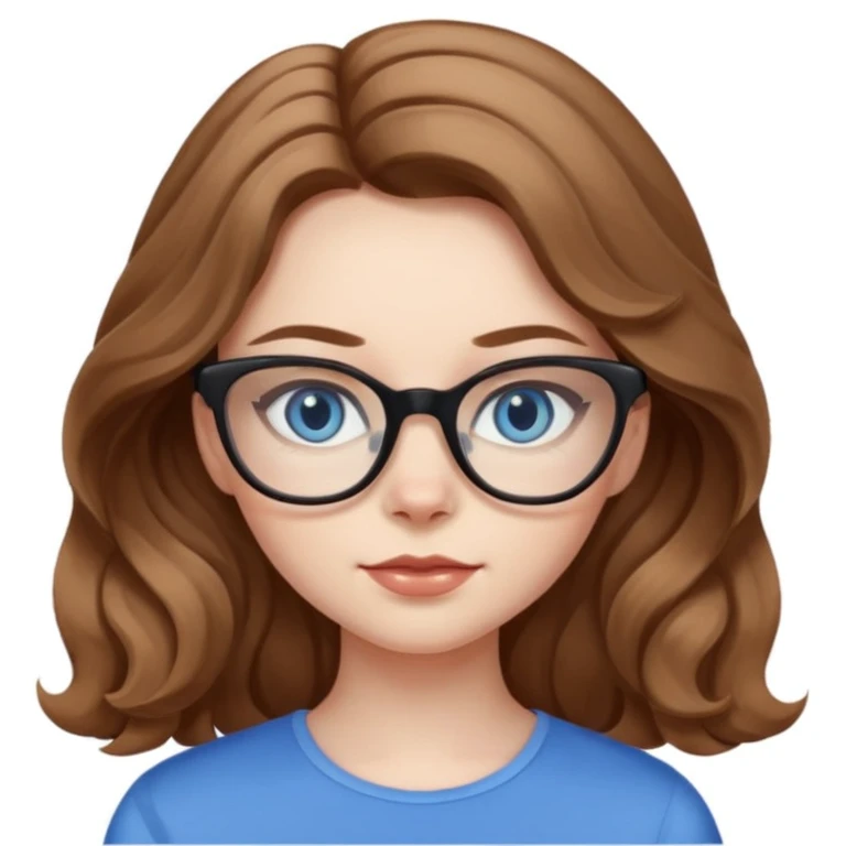 Girl with light brown wavy hair, pale skin, blue eyes, and black cat eye glasses  emoji