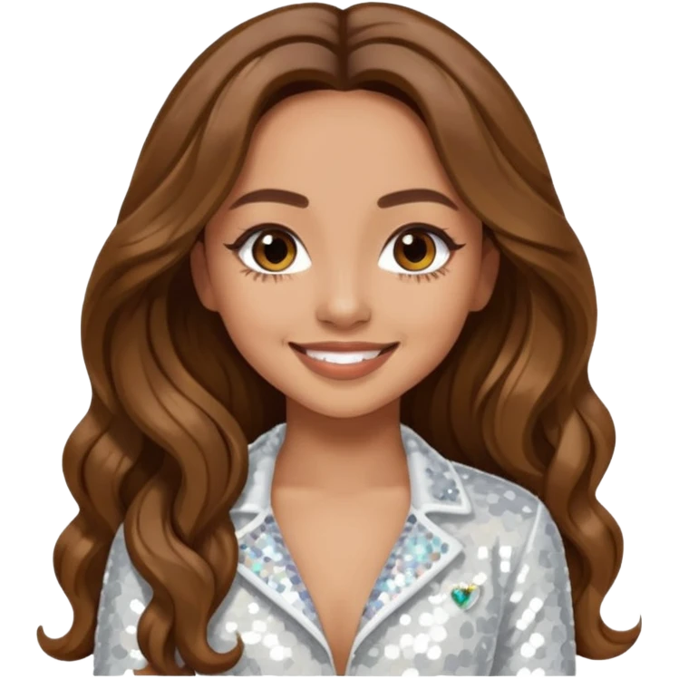 Jade Thirlwall from Little Mix with long brown hair, white sequin outfit emoji