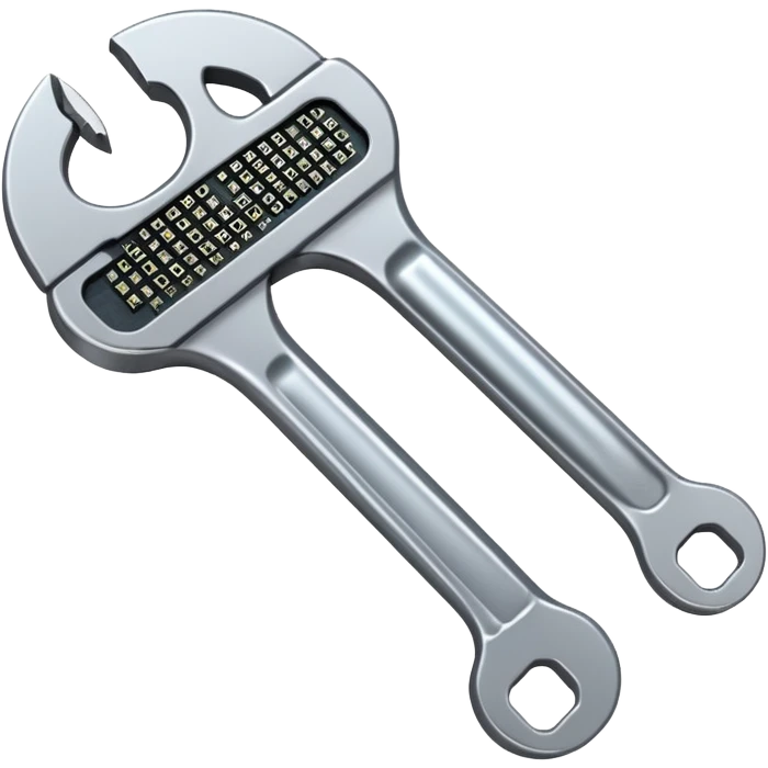 A digital wrench tool with binary code texture, zeros and ones visible on the surface emoji