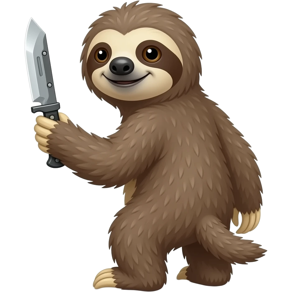 turn back looking askance going smiling evil killer sloth w very taktic knife emoji
