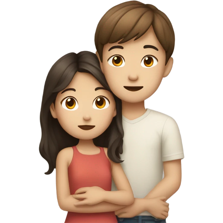 Boy with brown hair kissing cute Wasian girl emoji