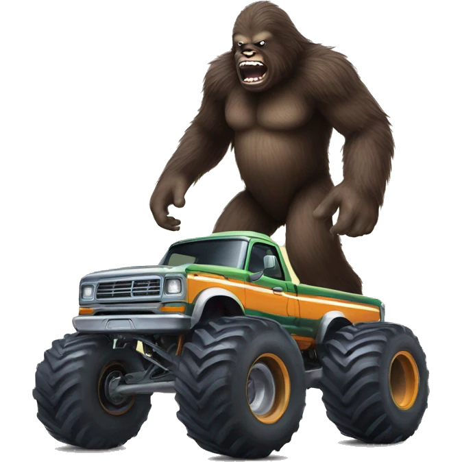 Bigfoot driving a monster truck emoji