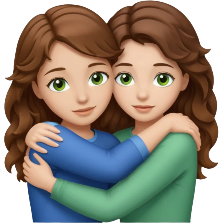 make me and my best friend togheter i have brown hair that falls on my shoulders and brown eyes and she has really long wavy light brown hair and green/blue eyes we are hugging or taking a selfie  emoji
