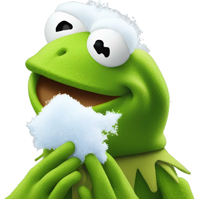 Kermit the frog sniffing white snow emoji