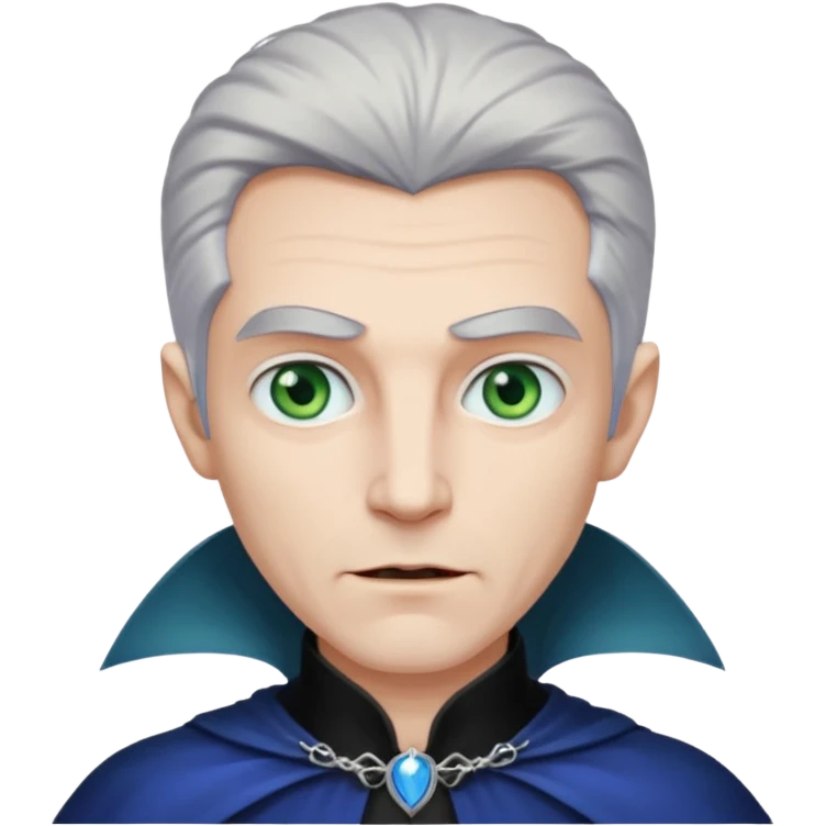 A tall vampire man with gray hair and blue eyes. A princess with light brown hair and green eyes emoji