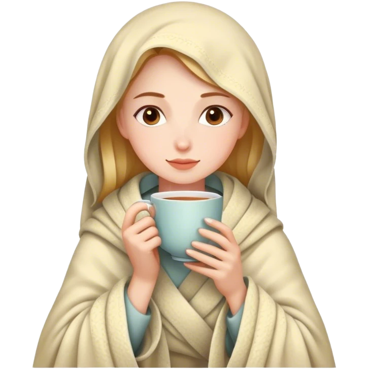 Woman wrapped in a blanket, sipping tea emoji