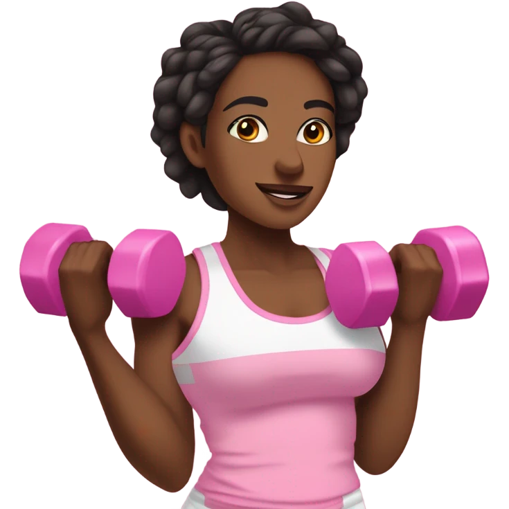 Khalyn slim thick build holding dumbbells pink and white gym clothes  emoji