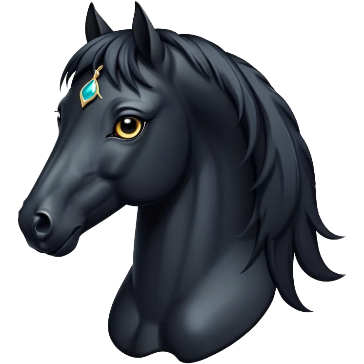 Cinematic Elegant Black Horse Portrait Emoji, Head held high with a serene, powerful gaze, showcasing a magnificent jet-black fur with a radiant, glossy finish, a flowing mane and tail, and piercing dark eyes exuding beauty and strength, Simplified yet majestically refined features, highly detailed, glowing with a soft, ethereal light, high shine, poised and breathtaking, stylized with an air of pure elegance, capturing the essence of a stunning and graceful steed, so beautiful it feels like it could gallop out of the screen with effortless charm! emoji