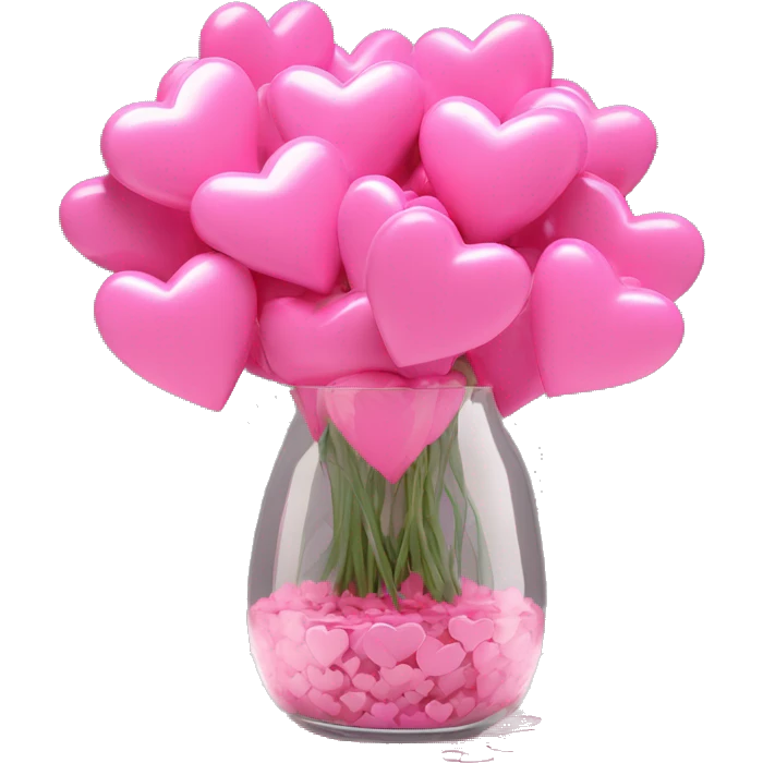 10000000 huge pink hearts on stems in a clear glass vase emoji