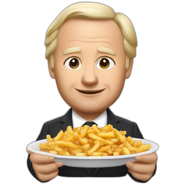 le président poutine qui mange une poutine avec macron emoji
