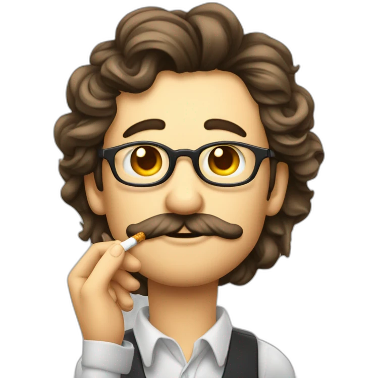 Un homme alcoolisé avec une cigarette dans la bouche et un verres devant lui emoji